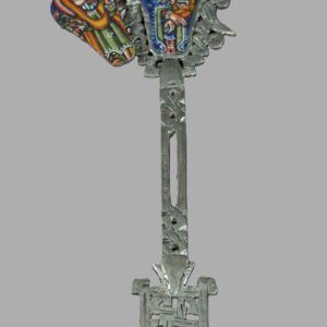 Croix décorative éthiopienne argentée peinte