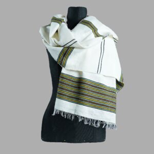 Echarpe éthiopienne blanc cassé rayures noire jaune rouge marron