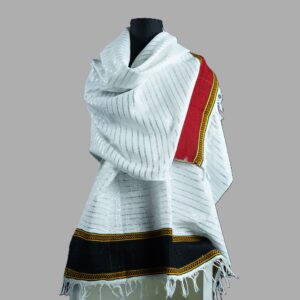 Echarpe éthiopienne blanche argentée rouge et noire