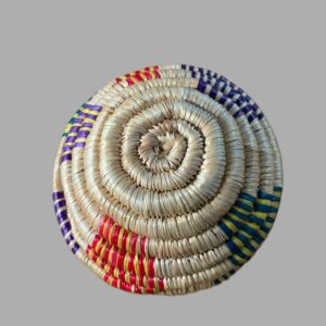 Panier éthiopien traditionnel avec couvercle - Beige vert jaune rouge