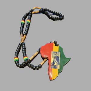 Collier perles bois + pendentif Vert Jaune Rouge Africa HIM